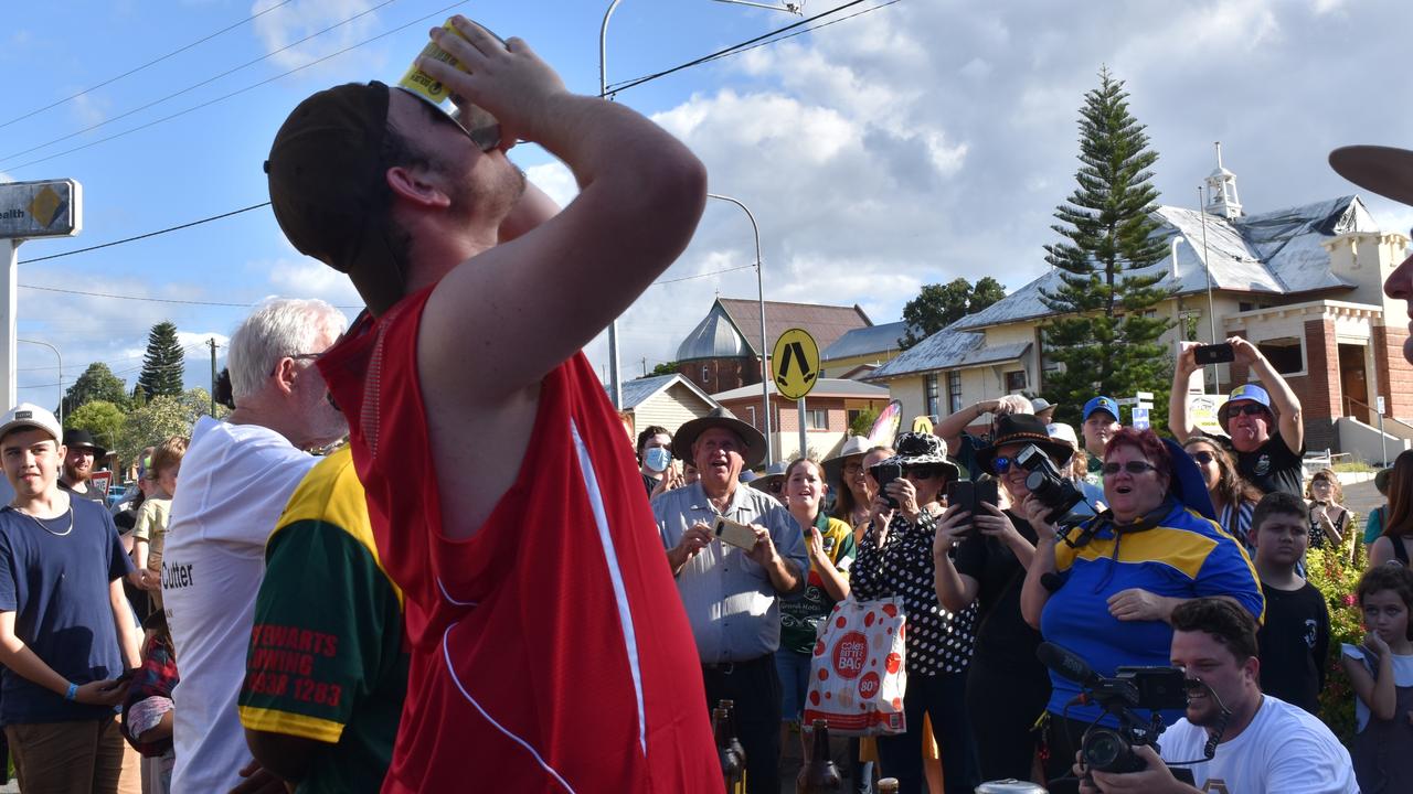 To complete the run the final drinkers had to drink beer from a Billy can.