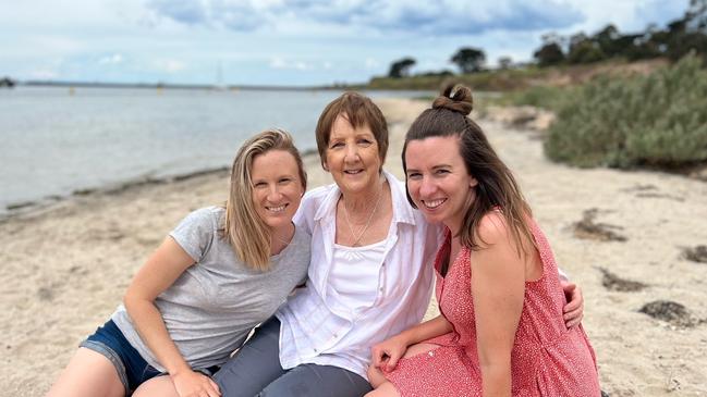 Cancer Survivor Karen Coulson relaxes with her daughters Georgia Robertson, 34 and Rachael Coulson, 35. Picture: supplied