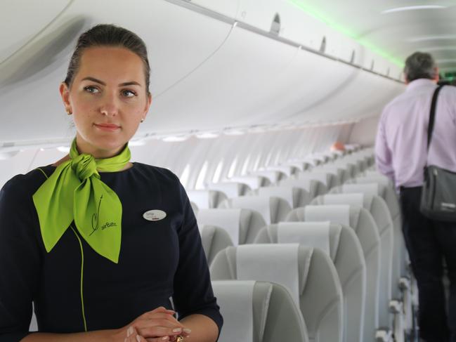 One of the world's most advanced passenger aircraft of its kind, the Airbus A220-300, has made its maiden test flight to Australia to showcase its potential to aviation executives. Picture: Charles Miranda