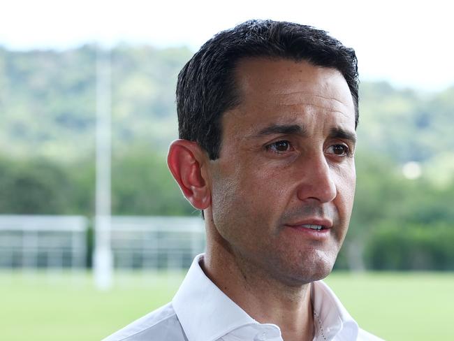 Opposition leader David Crisafulli announces additional funding for a sporting facilty at Stan Williams Park in Manunda, Cairns. Picture: Brendan Radke