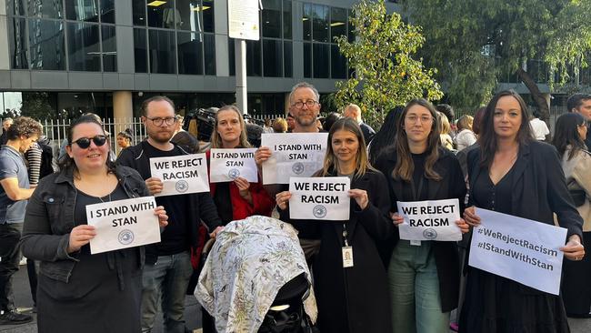 Staff at the ABC's Ultimo studios walking about in protest over the departure of Q+A host Stan Grant. Picture: Twitter.