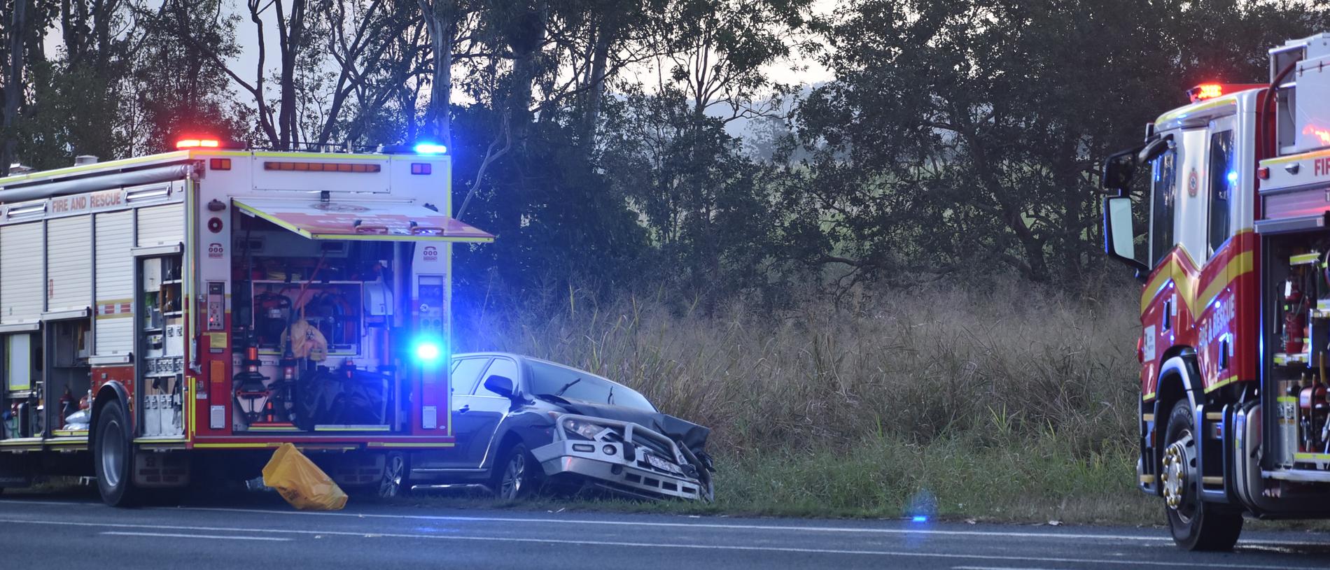 The scene of the fatal crash on the Bruce Highway at Pindi Pindi north of Mackay. A man died at the scene and three others were taken to Mackay Base Hospital. Friday, July 16, 2021. Picture: Lillian Watkins