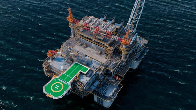 A gas platform which is part of Woodside Energy’s Scarborough project in the Carnarvon Basin off the WA coast.