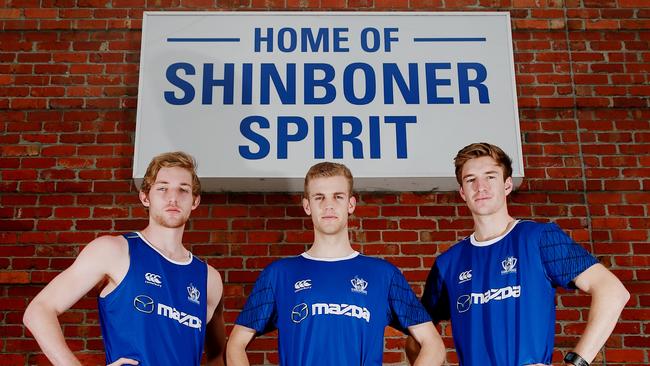 New North Melbourne Kangaroo's draftees (L to R) Daniel Nielson, Ed Vickers-Willis and Sam Durdin at Arden Street, Melbourne. 2nd December 2014. Picture: Colleen Petch.