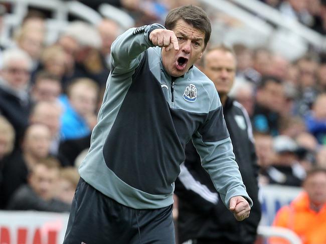 Newcastle United manager John Carver shouts instructions to his players in the game against West Brom.