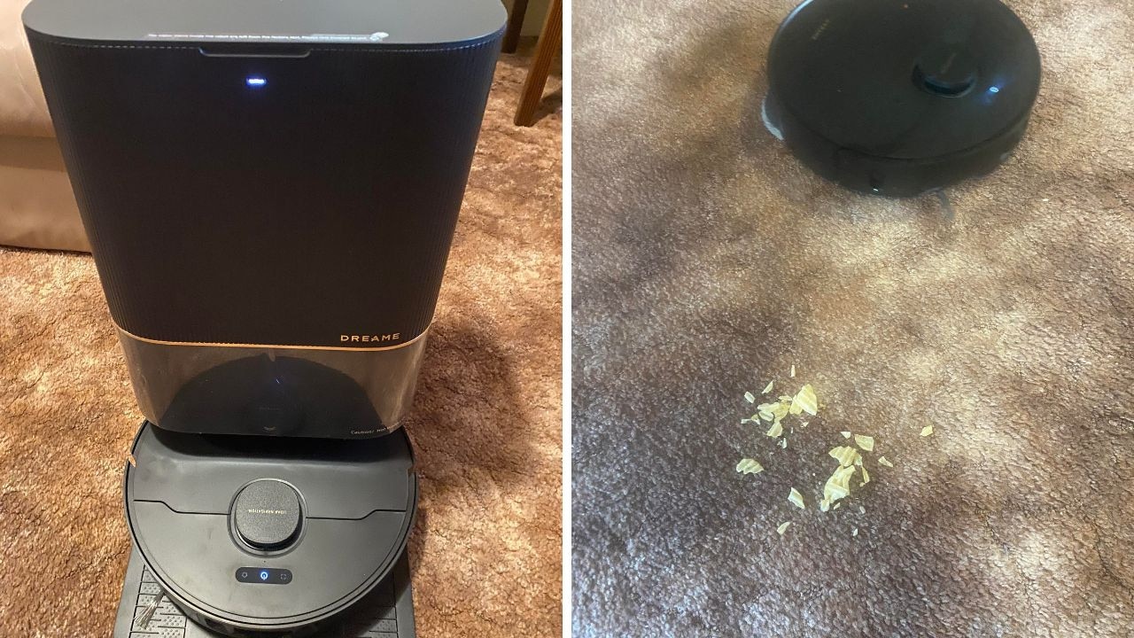 Dreame X40 Ultra’s base station houses all the auto-cleaning tech and charges the robot. Picture: Erin Doyle