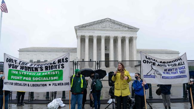 Pro-choice demonstrators rally for abortion rights outside of the US Supreme Court.