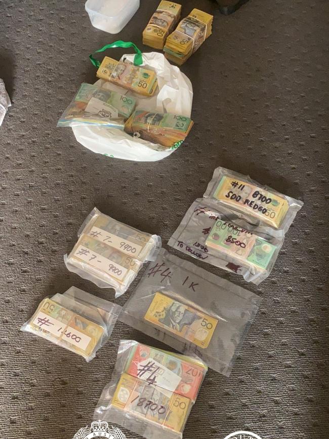 Cash seized by police after the raid in Adelaide’s south. Picture: SA Police