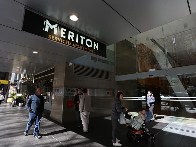 Generic exterior view of the Meriton Apartment building at World Square, Sydney, Australia, 31 August 2017. It is reported riot squad and detectives entered the building earlier today.