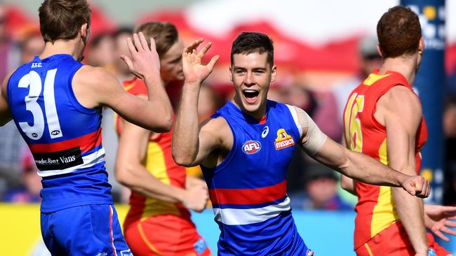 Josh Dunkley celebrates a goal. Picture: AAP