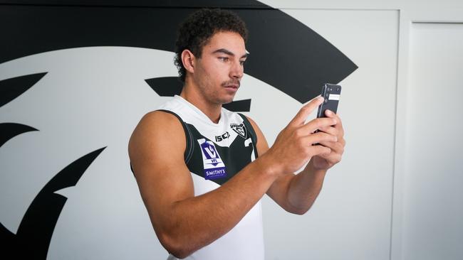 Southport Sharks star Zac Foot testing out the BrainEye app. Picture: Supplied