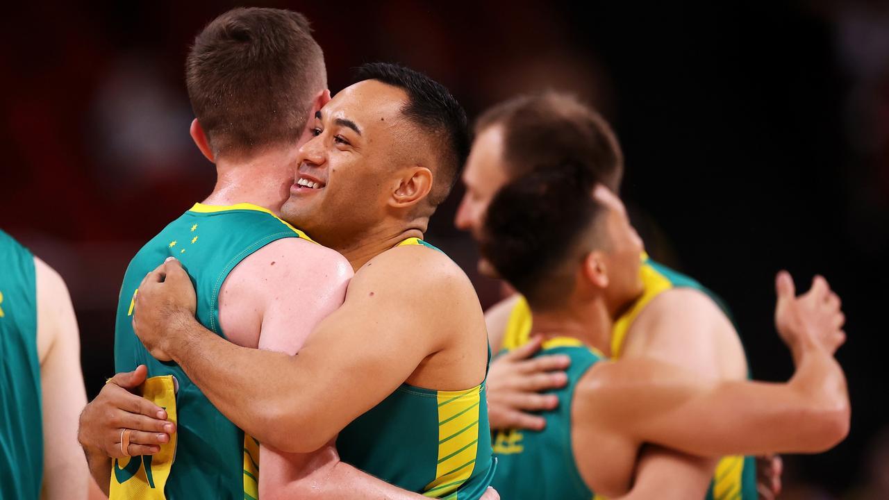 Callum Price and Taylor Glassie of Australia embrace after victory. Picture: Getty