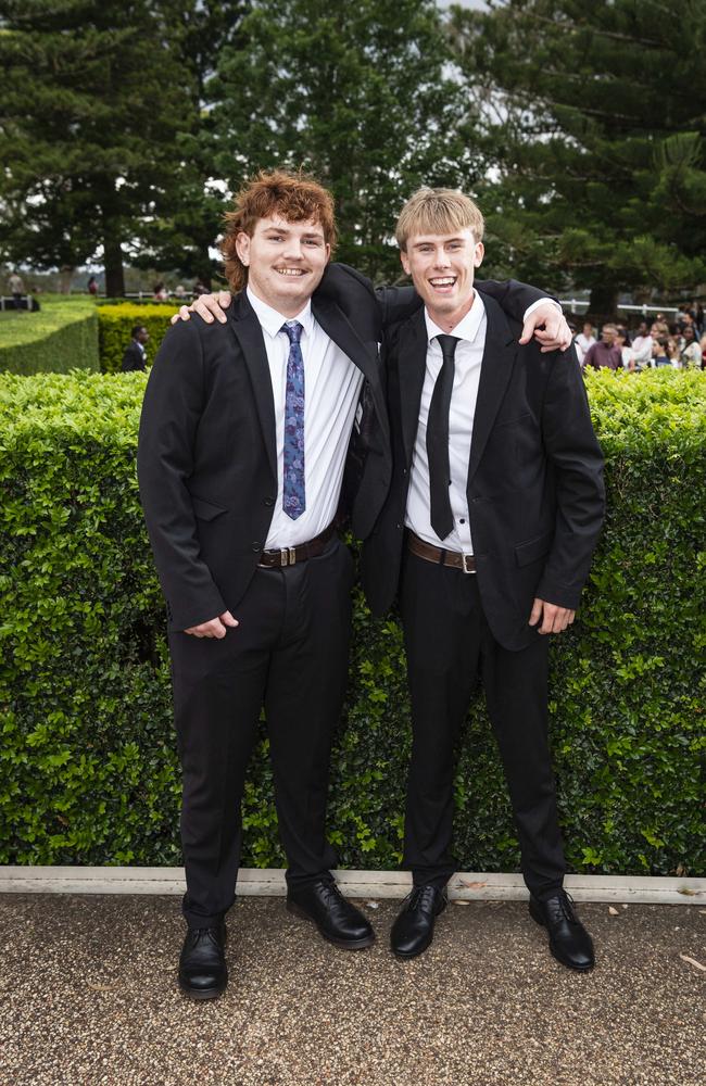 Harry Wallis (left) and Jaylen Walmsley at Centenary Heights State High School formal at Picnic Point, Friday, November 15, 2024. Picture: Kevin Farmer