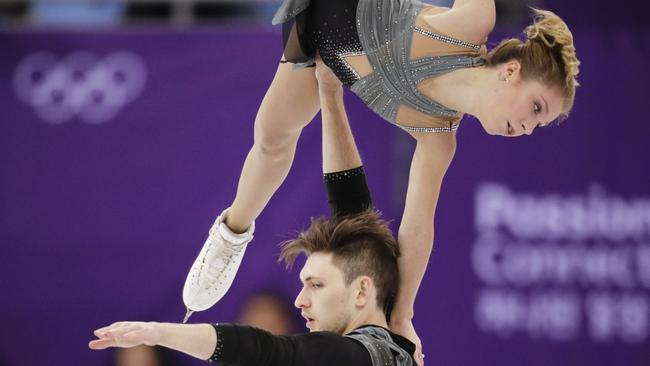 Ekaterina Alexandrovskaya and Harley Windsor of Australia perform in the pair figure skating short program.