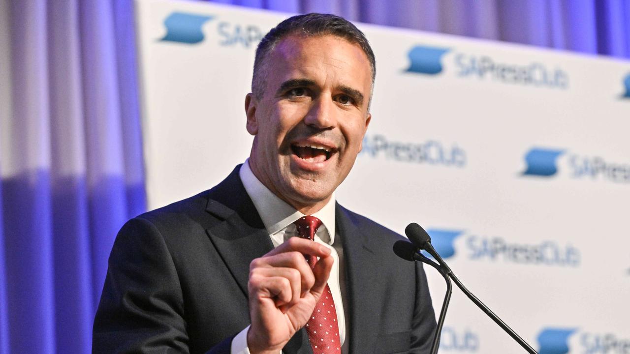 SA Press Club leaders' debate between Premier Peter Malinauskas, left, and Opposition Leader Vincent Tarzia. Picture: Brenton Edwards