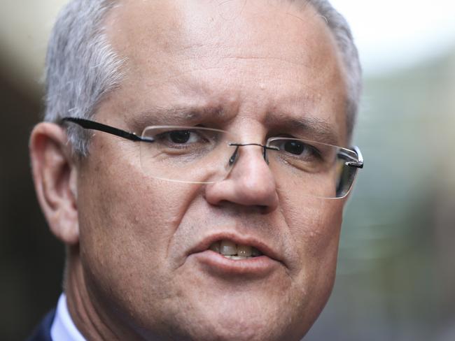 Prime Minister Scott Morrison addresses media as he visits Albury, New South Wales. Picture: Dylan Robinson