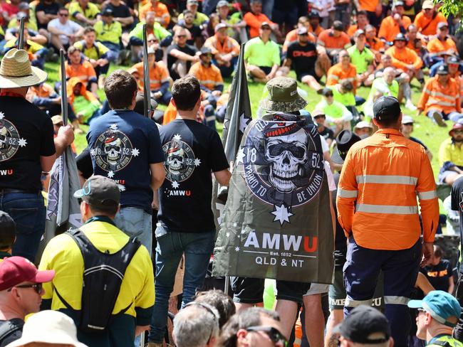 BRISBANE, AUSTRALIA - NewsWire Photos SEPTEMBER 17, 2024: Members of the Queensland Electrical Trades Union and other Unions rallied in Brisbane to defend the CFMEU. Picture: NewsWire/Tertius Pickard