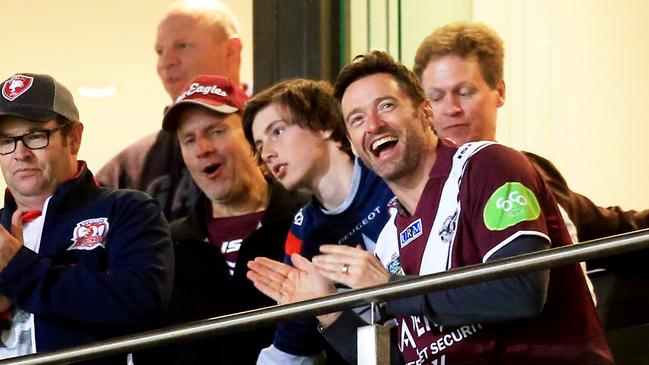 Actor Hugh Jackman watching the Sea Eagles. Photo: Mark Evans.