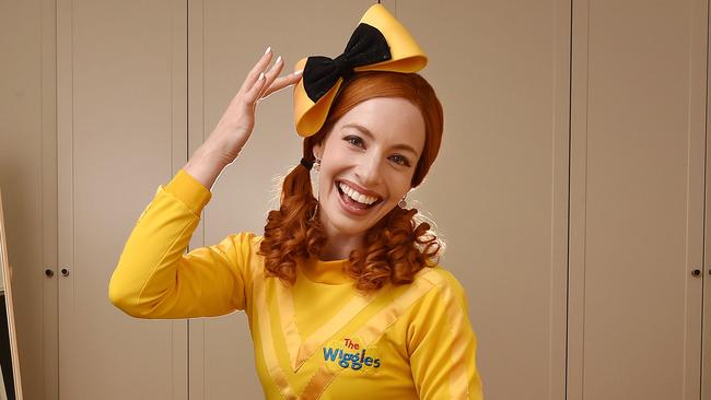 A past life... Emma Watkins as the yellow Wiggle. Picture: Nicki Connolly