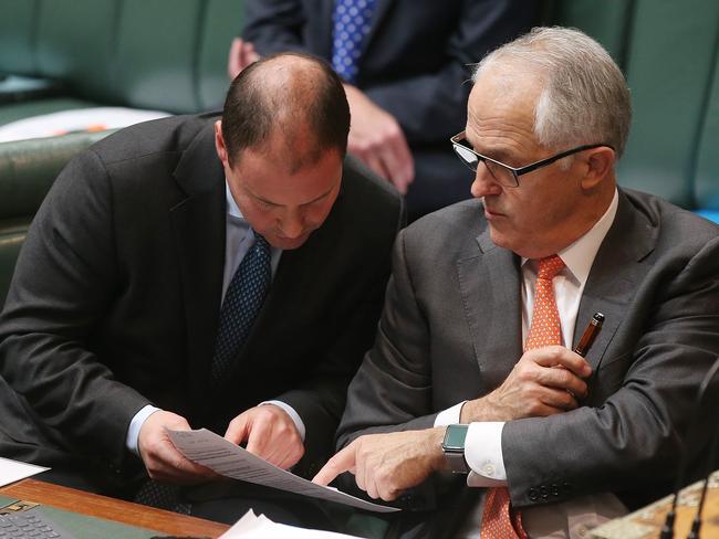 Environment and Energy Minister Josh Frydenberg and PM Malcolm Turnbull. Picture: Kym Smith