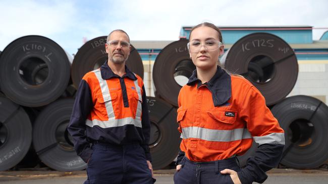 Bluescope Steel Electrical Maintenance Coordinator, Dean Boyton, 49 and his daughter Torah, 16, who is in the first year of her apprenticeship, face an uncertain future. Picture: David Swift.