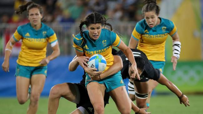 Charlotte Caslick won gold for Australia at the 2016 Rio Olympics. Picture: EPA/Armando Babani