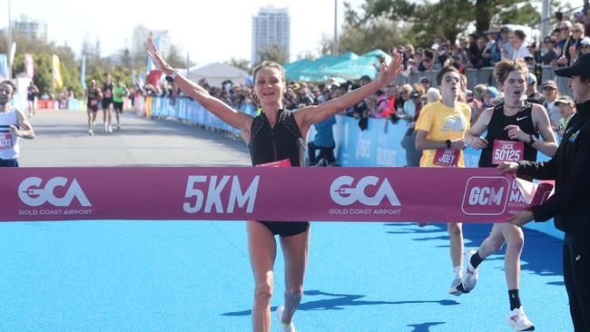 Gold Coast Marathon. 5km fun run winner OLGA FIRSOVA. 6 July 2024 Southport Picture by Richard Gosling