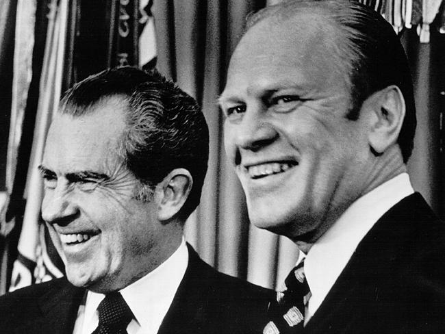 Richard Nixon with his vice-president designate on December 6, 1973, after Congress approved of Ford’s nomination.