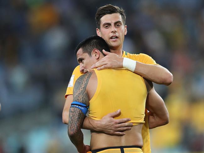 Tomi Juric with mentor Tim Cahill.