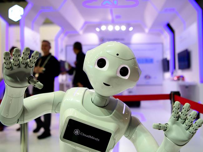 The Cloud Pepper robot by CloudMinds stands at the Mobile World Congress in Barcelona. Picture: Gabriel Bouys/AFP