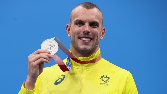 Kyle Chalmers shows off his silver medal. Picture: Getty Images