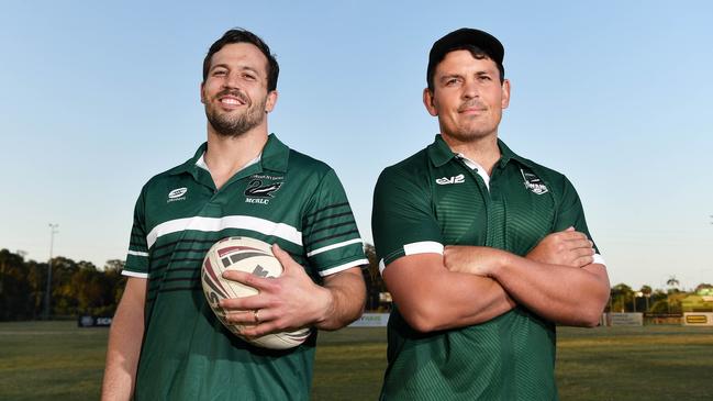 Maroochydore Swans A-grade rugby league captain Tom Geraghty and head coach Bart Hold. Picture: Patrick Woods.