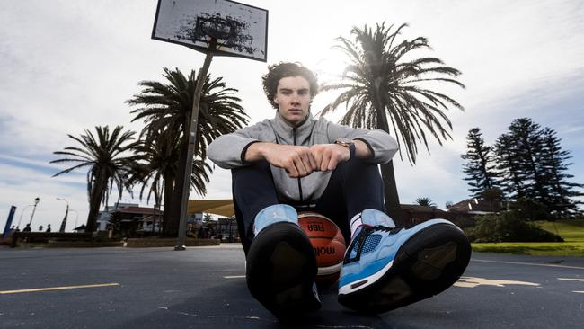 NBA Draft hopeful Josh Giddey at Brighton beach courst. Picture: Kelly Barnes/Getty
