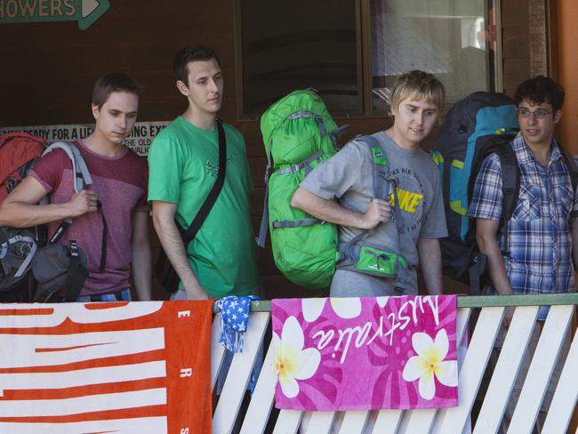 The <i>Inbetweeners</i> take a backpacking holiday in Australia in their new film. Picture: Supplied