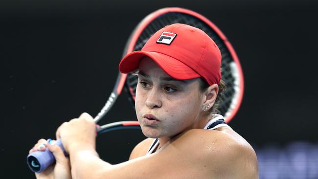 Ash Barty playing at the Brisbane International. (AAP Image/Dave Hunt)