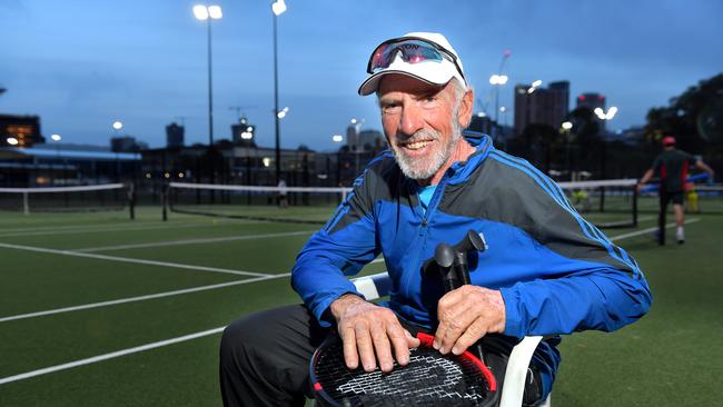 Legendary tennis coach Peter Smith on the courts at Next Generation. Picture: Mark Brake