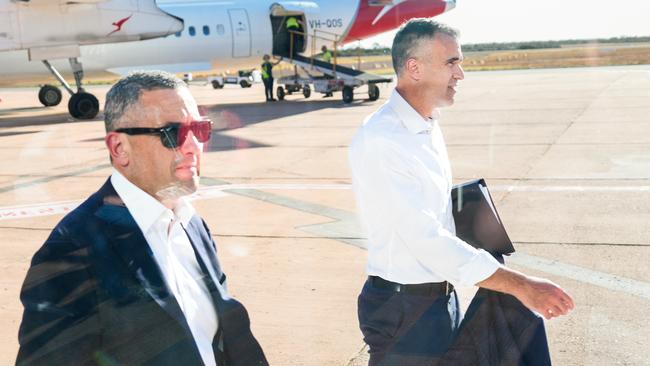 February 19th, 2025. Photo: Tom Koutsantonis and Premier Peter Malinauskas. Premier lands in Whyalla following todayÃ¢â¬â¢s announcement. Picture: Tim Joy