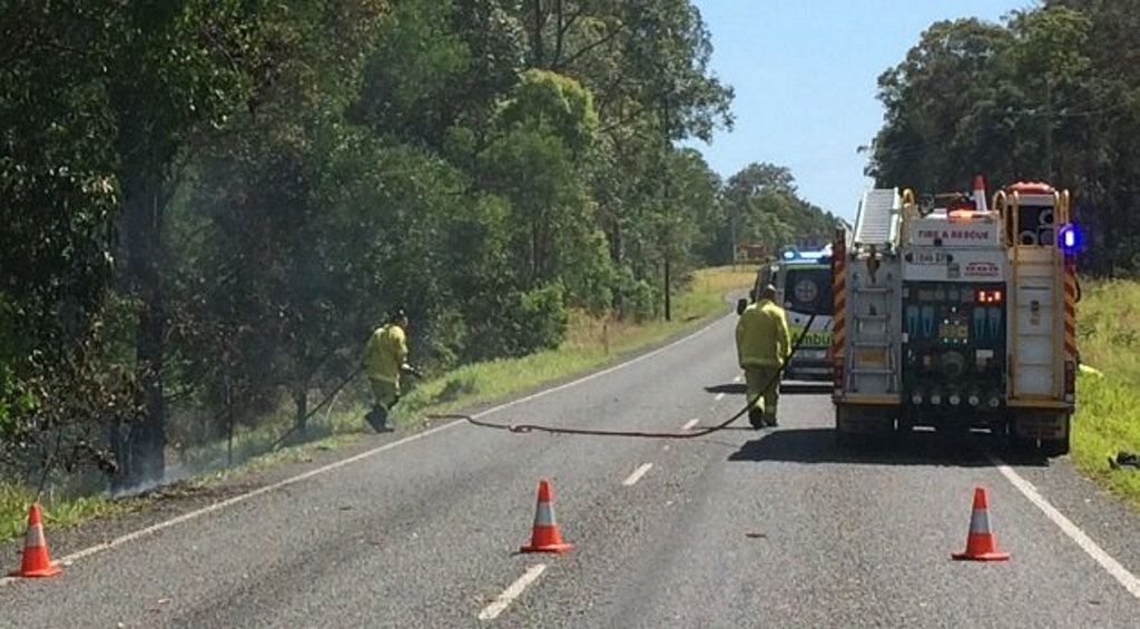 Emergency crews attending a crash on Tin Can Bay Rd on Thursday morning.  