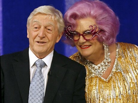 Michael Parkinson with Dame Edna Everage at the recording of Parkinson's final chat show in the UK.