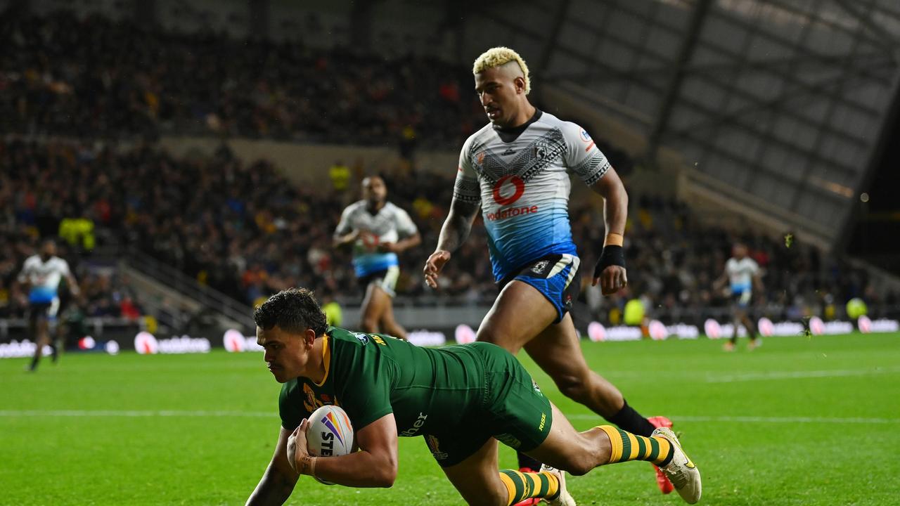 Latrell Mitchell has his eyes on joining the Kangaroos greats on the Australian honour boards, and if he stays injury free he still has time to end up on there. Picture: Getty Images.