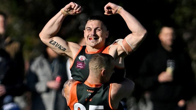 Keilor Park’s Damien Cavka celebrates a goal. Picture: Andy Brownbill