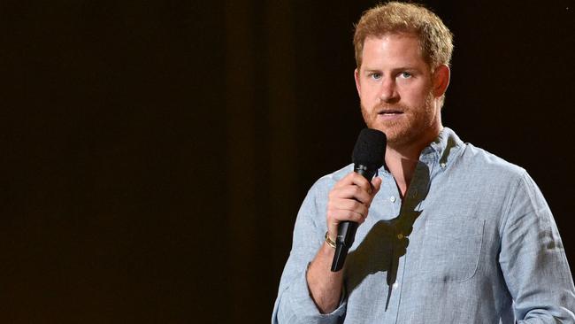 Prince Harry during the taping of the "Vax Live" fundraising concert in California. Picture: Valerie Macon/AFP