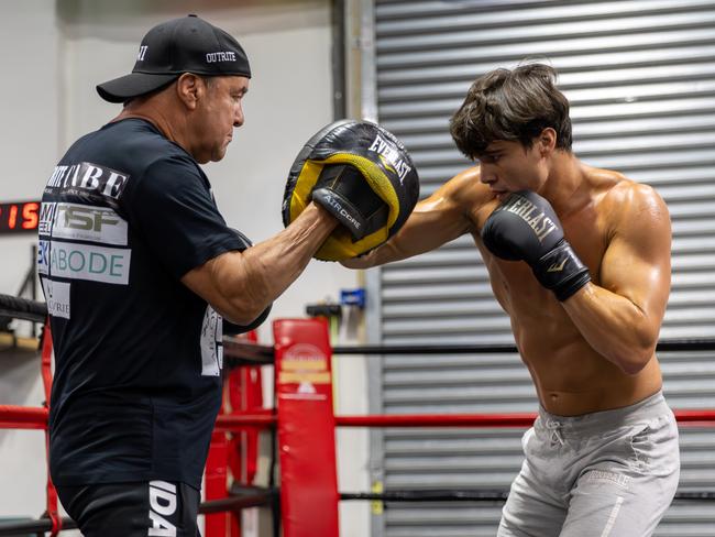 Fenech training Jarvis earlier this year. Picture: Getty Images