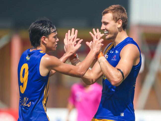 Edward Simpson celebrates a goal from the 2021-22 season. Picture: Glenn Campbell.