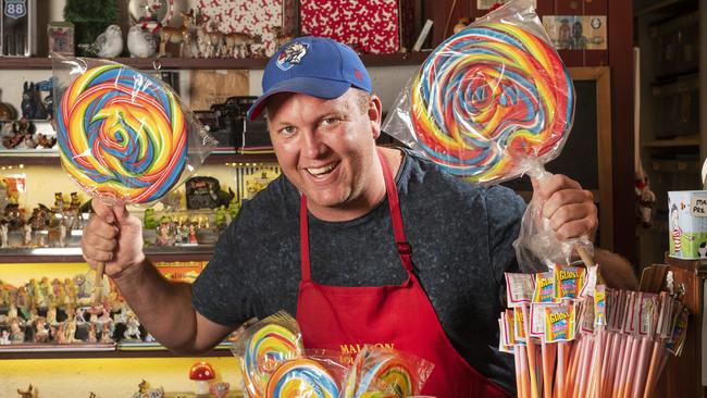 Jamie McLean at the Maldon lolly shop.