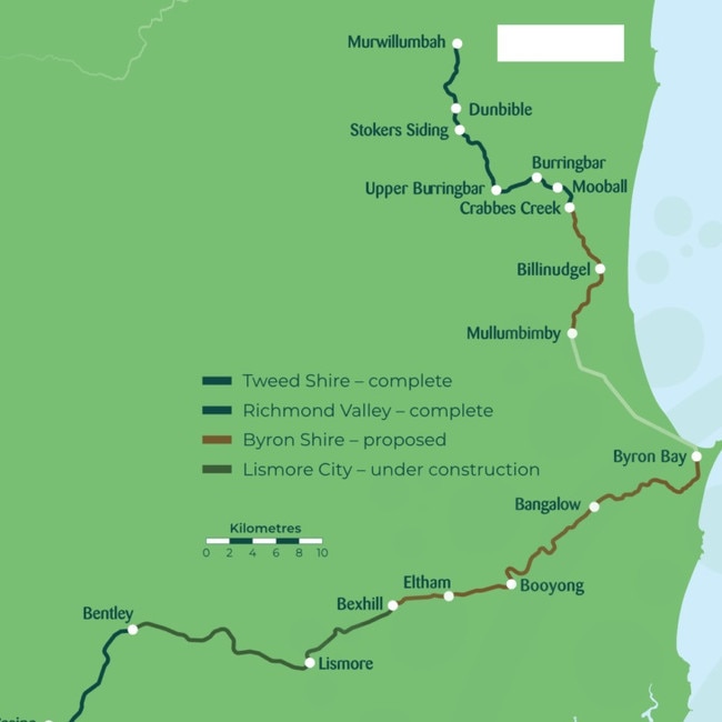 The Northern Rivers Rail Trail map. Picture: Supplied/NRRT