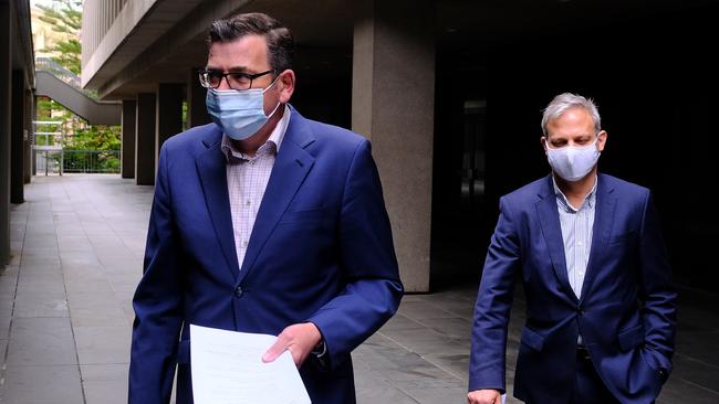 Victorian Premier Daniel Andrews and chief health officer Brett Sutton. Picture: Luis Enrique Ascui