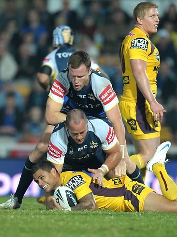 <p>NRL Round 15 - Broncos v Cowboys: Gavin Cooper and Matthew Scott. Picture: Fiona Harding</p>