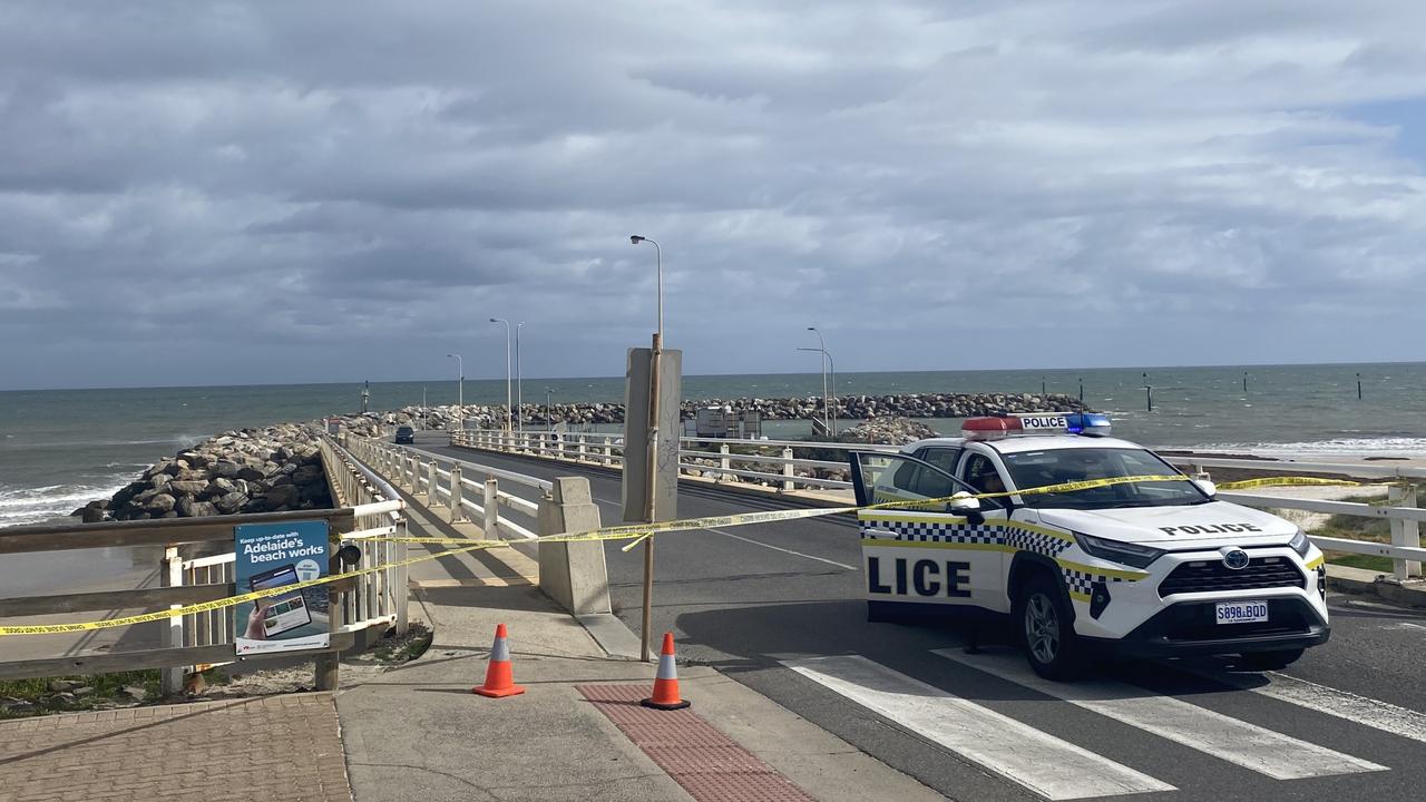 Police have taped off the entrance to West Beach boat ramp. Picture Todd Lewis