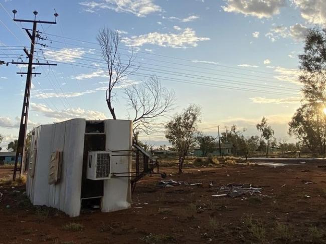 A severe storm that hit Willowra in the Northern Territory on Tuesday saw roofs ripped off houses and cars crushed by fallen trees. Picture: NT Police